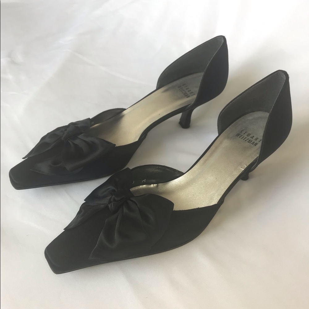 Stuart Weitzman Black Bow Kitten Heels